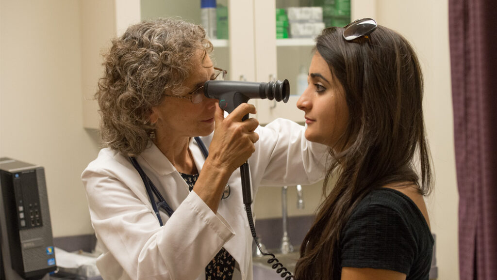 Student being examined by a doctor