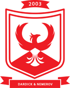 a white crest with a red phoenix in the middle
