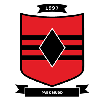 a red crest with 3 horitzonal lines and a black diamond in the middle